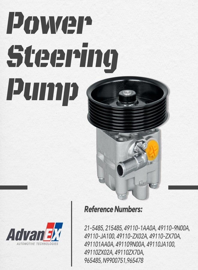 AdvanEX 49110ZX70A Power Steering Pump with Pulley Compatible with Nissan 2007-2012 Altima 2009-2014 Maxima 2009-2014 Murano 3.5L V6 Raplace 21-5485 491101AA0A - Image 2